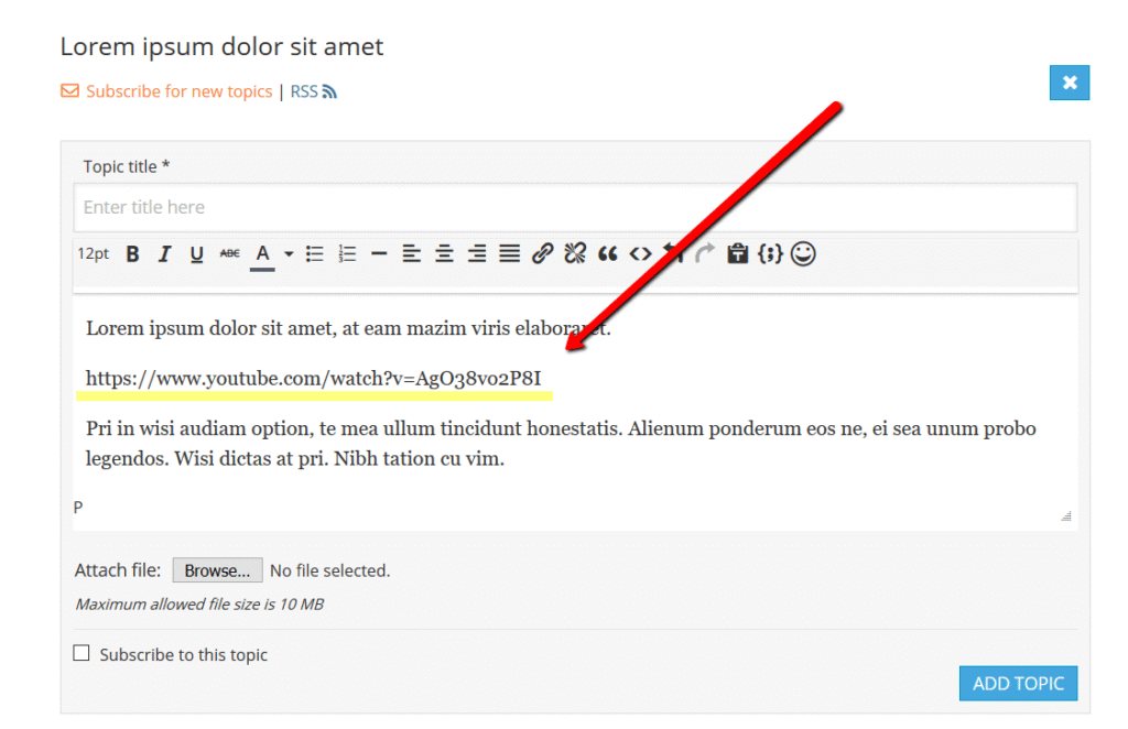 Capture d'écran montrant comment intégrer une vidéo